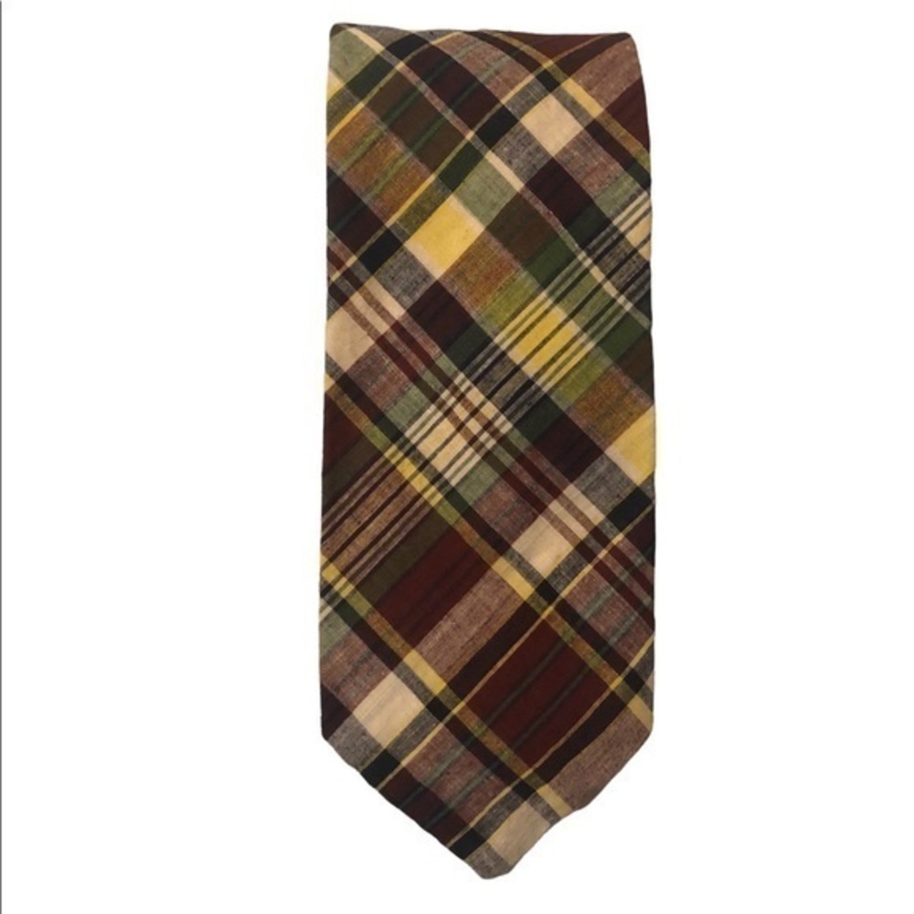 Burt Pulitzer Roots 100% cotton madras plaid tie, 3.75” wide maroon navy green